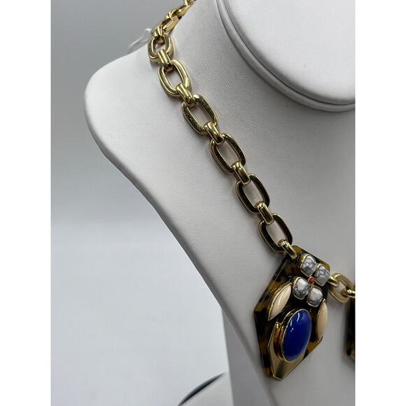 J. crew Blue Brown Tortoise Shell Rhinestone Statement necklace - Picture 5 of 8